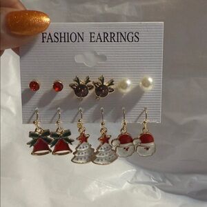 Festive Christmas Earrings Set of 6 pair dangle and stud